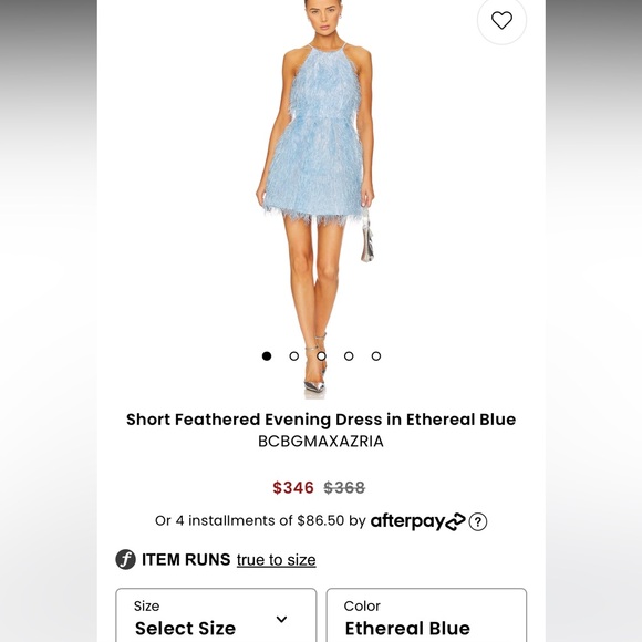 BCBGMAXAZRIA Short Feathered Evening Dress in Ethereal Blue - Picture 6 of 13